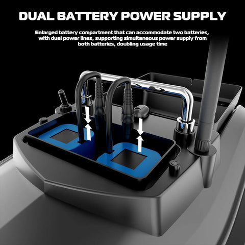 Dual battery compartment of Carp Fishing RC Bait Boat With 2Kg Load Spare Batteries Black Carry Bag Big Capacity Bait Tank And Slick Hook