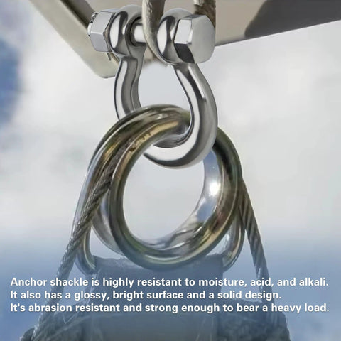 Pro Grade 316 Marine Stainless Steel D Ring Shackles Heavy Duty Anchor And Towing Rigging Gear Built Like A Tank For Boats And Yachts Including Secure Cotter Pins, detailed close-up of shackle.