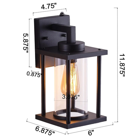 2 Pack Black Exterior Wall Light Fixtures With Dusk To Dawn Sensor, E26 Base Socket, Clear Glass, Waterproof Outdoor Lanterns