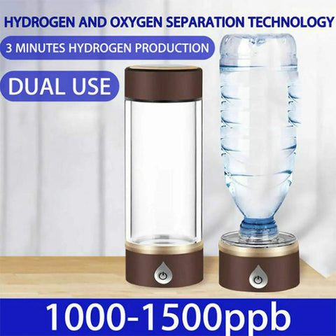 Your Portable Hydrogen Water Bottle Generator Is A Top Shelf Tool For Crafting 1500 PPB Antioxidant Drinks In Three Minutes Via Quick Usb Power So You Stay Hydrated Zero Sweat In A Comfortable 420ML Coffee Tinted Travel Cup with dual use setup.