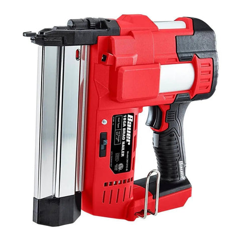 Cordless 18 Gauge Brad Nailer Drives Up To 60 Fasteners Per Minute Ditch Air Hoses This Slim Body Tool side view showcasing compact design.