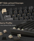 PBT side-printed keycaps of Wireless Mechanical Keyboard With Gasket Mount And Hot Swappable Pale Green Switches showing Cherry profile and per-key gasket.