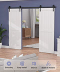 13 Ft Barn Door Hardware Kit For Double Doors, Sliding Track System For Cabinets And Closets, Heavy Duty Black Steel Hanger With Smooth Quiet Operation, Super Easy Install And Low Ceiling Clearance