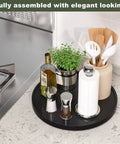 Your Go To Non Skid Bamboo Lazy Susan Turntable For Kitchen Countertops And Tables 13.2 Inch Wood Organizer In Black with condiments