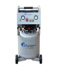 Heavy Hitter 2.0 HP Oil Free Air Compressor With 10 Gallon Steel Tank And Rolling Wheels offers front view with gauges and wheels.