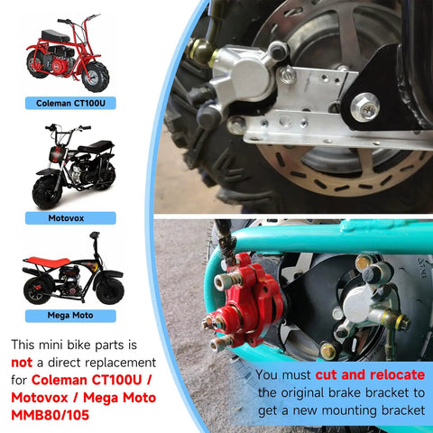Mini bike hydraulic disc brake kit installation with 180mm rotor and caliper for Baja DB30, Doodle Bug, Blitz, and Racer models.