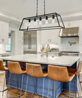 Modern Black Farmhouse Kitchen Island Light Chandelier With Industrial Open Frame 5 Light Ceiling Fixture over kitchen island