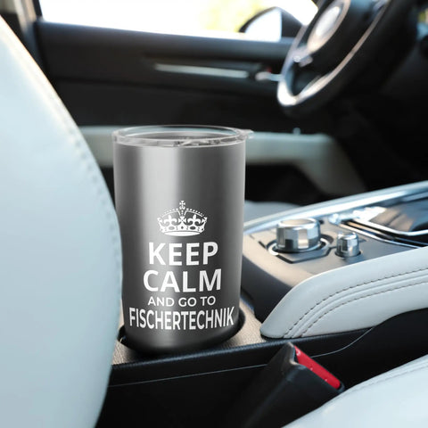 Keep Calm And Go Skiing Stainless Steel Insulated Tumbler Ski Trip Souvenir For Skiers And Snowboarders Funny Saying Travel Cup For The Whole Crew German Ski Town Tribute Durable Cold Keeping Cup For On The Mountain. 16 oz stainless steel tumbler in car console