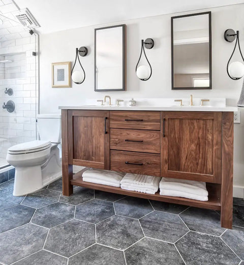 Bathroom with Mid Century Globe Wall Sconce Light with Brass Finish Modern Vanity Wall Lamp Opal Globe Glass 8.26 Inch