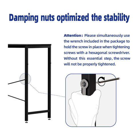 Illustration showing assembly of 32 Inch Computer Desk For Small Spaces With Storage Bag And Headphone Hook Space Saving Home Office Work Desk.