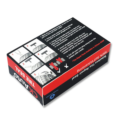 Heavy Duty 30 Piece Tire Repair Plugs For Tubeless Tires Ironclad Black Rubber Patch Strips packaging with repair instructions