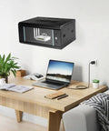 Wall Mount 4U Server Cabinet, Heavy Duty Steel Network Rack With Tempered Glass Door And Key Lock, mounted in a home office.