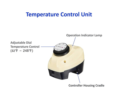 Immersion Bucket Water Heater 1500W With Auto Shutoff temperature control unit with adjustable dial and indicator lamp.