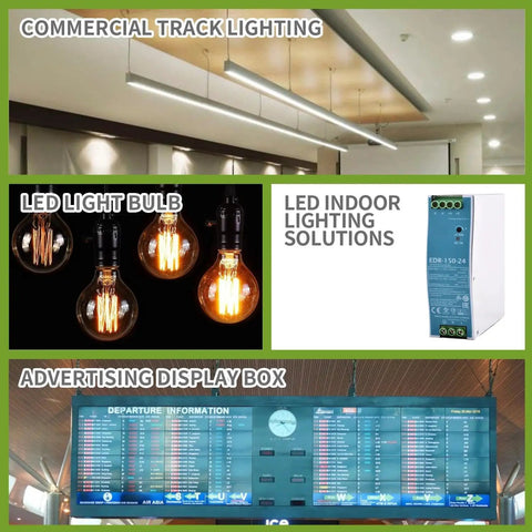 Zero Hassle Ultra Slim Din Rail Switching Power Supply 24V 6.5A 156W Fanless DC Adapter in commercial lighting setup.