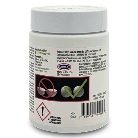 Back label of cleaning balls for automatic espresso machines, showing usage instructions and warnings.