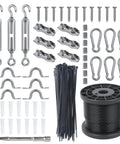 170Ft String Light Hanging Kit With Heavy Duty 304 Stainless Steel Cable And Vinyl Coated Wire Rope, Turnbuckles, Hooks, Clamps