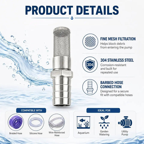 Stainless Steel Water Pump Filter Hose End Strainer Barbed Inline Mesh Screen 10mm Three Quarter Inch Assorted Sizes product details