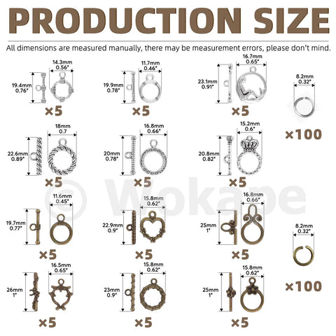 260Pcs Tibetan Alloy Toggle Clasps Kit With 200 Open Jump Rings In 12 Styles T Bar Closures IQ Toggle Fasteners For Jewelry Making Beading DIY Craft Projects And Accessories For Makers, assorted sizes