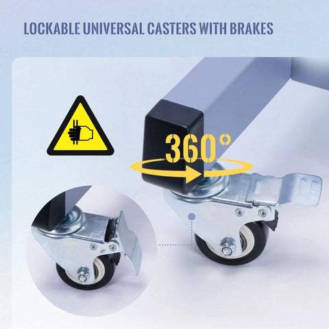 Lockable caster with brake of Motorized Optometrist Ophthalmic Table With Electric Lift, Drawer, Aluminum Alloy Post, 22.8x15.7 in.