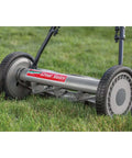 18 Inch 5 Blade Push Reel Lawn Mower With Adjustable Cutting Height 0.5 To 2.75 Inches, Ball Bearing Blades, 10 Inch Wheels, Grey