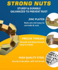 Trailer Axle Nut Kit For 1 Inch Shafts, strong zinc plated spindle castle nuts with precise threads, high quality steel
