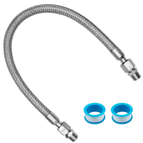 Built Tough 3/8 NPT Male Stainless Steel Compressor Jumper Hose, 20 Ft Long, with fittings and swivel connectors, SUS304 material