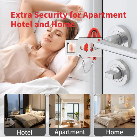 Dual Protection Door Lock Alarm Kit For Travel And Home Use On The Go Security With Two Size Lock Holes Fits Most Doors Red