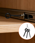8 Piece Allen Wrench Keychain Set with black metal hex keys in use on a door handle, compact design with key rings visible.