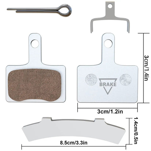 Ceramic Bike Brake Pads Set for Disc Brakes with Broad Compatibility for Shimano Deore Tektro and TRP Models, dimensions shown.