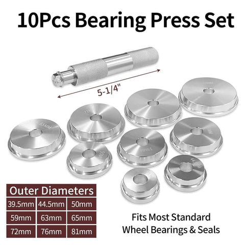 10 Piece Bearing Press Kit With Universal Race And Seal Driver Set Includes 9 Adapters And Red Seal Driver For Easy Bearing Installation In Cars Trucks And Motorcycles Heavy Duty Aluminum Alloy Construction