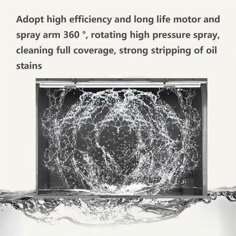 Compact Countertop Dishwasher With Fruit Wash Feature And Rapid Dry Cycle Slick Touch Panel For Apartments Dorms And Small Rooms Straight Up Hassle Free Cleanup, showing 360° spray arm and high-pressure water coverage.