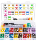 Heavy Duty 306 Piece Automotive Fuse Assortment Kit With Puller And Tester Standard Mini Low Profile Auto Blades 2 To 35 Amps in clear case.