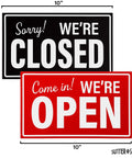 Open And Closed Sign For Biz 10 By 6 Inches Double Sided Plastic Sign With Twine And Suction Cup Hook For Door Or Window Easy To Read Business Hours Black And Red