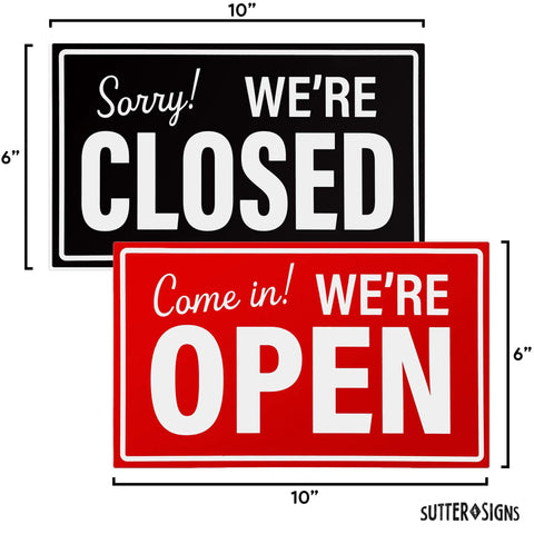 Open And Closed Sign For Biz 10 By 6 Inches Double Sided Plastic Sign With Twine And Suction Cup Hook For Door Or Window Easy To Read Business Hours Black And Red
