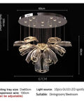 Luxury Creative Crystal LED Chandelier Glass Pendant Light Fixture with adjustable height for dining and living room settings.
