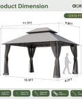12 By 10 Foot Gazebo With Double Roof And Mosquito Netting For Outdoor Parties Heavy Duty Backyard Patio Tent Gray