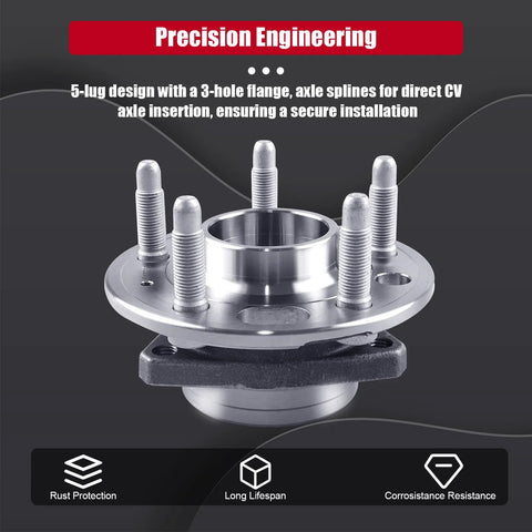 Front And Rear 5 Lug Wheel Bearing Hub Assembly 513288 visible with metal studs and flange suitable for Cadillac XTS, Chevy Impala
