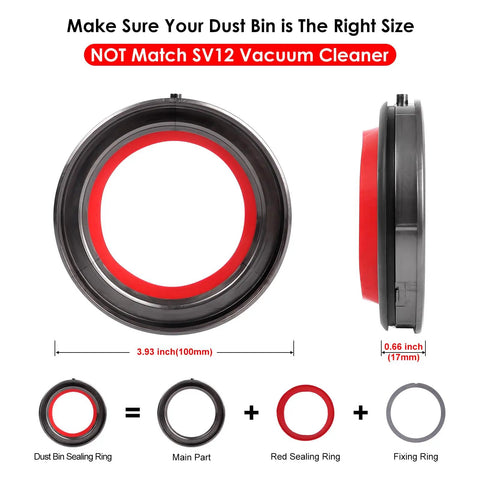 Dust Bin Sealing Ring Replacement For V12 SV18 SV20 Detect Slim Digital Slim Vacuum Cleaners Canister Replacement Parts No Fuss Easy Install Part 96527201, showing assembly dimensions and components.