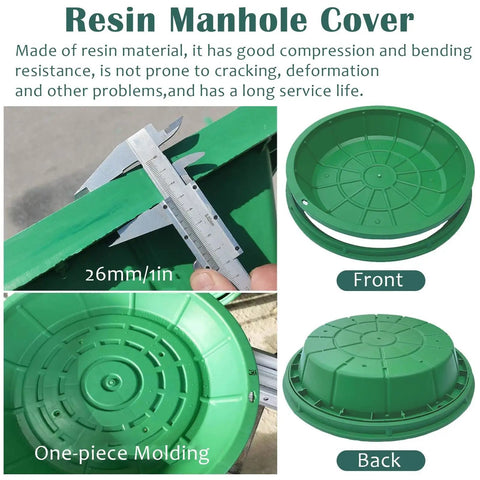 60cm Invisible Resin Manhole Cover And Septic Tank Lid 15 Piece Pro Grade Heavy Duty Set showing front and back views