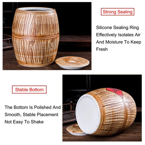 Next Level Ceramic Rice Jar With Secure Silicone Seal Big Kitchen Grain Storage Container For Bulk Coffee Beans Cereal Snack Pantry Bin showing strong sealing design and stable bottom.