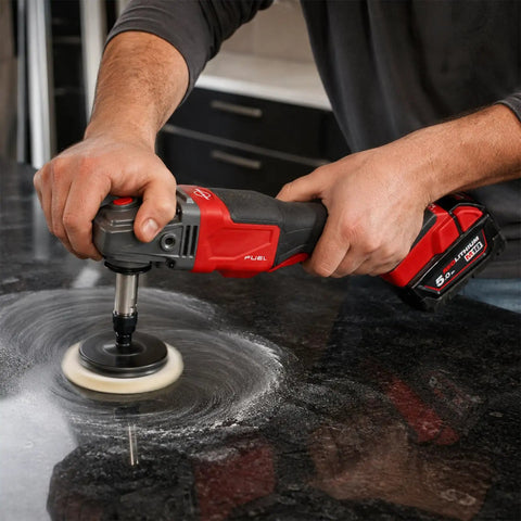 Polishing a surface with a cordless grinder using 5/8-11 Angle Grinder Extension Shaft Adapter Set with ER16 Collets for fast drill conversion.