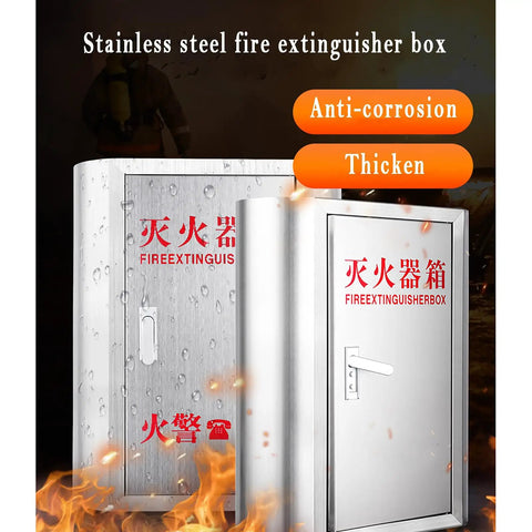 Heavy Duty 304 Stainless Steel Fire Extinguisher Storage Cabinet Holds Two 8kg Units, anti-corrosion, thick design shown in image.