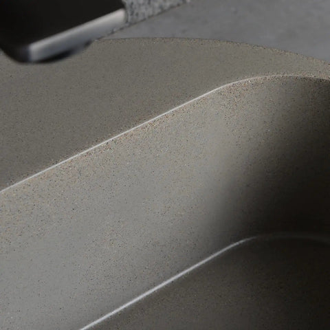 Close-up of Top Tier Grey Terrazzo Round Vessel Sink 15.7 Inches Above Counter Bathroom Vanity Basin with smooth surface.