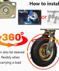 Heavy Duty Caster Wheels Set Of 4 Roll Like Butter With Dual Thrust Bearings Solid As A Rock Rubber Tires In Eight And Ten Inch Sizes, installation guide with 360-degree turning feature.