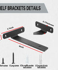 Detailed view of 4 Pack Heavy Duty Floating Shelf Brackets Four Inch Black Metal L Brackets, sizes and thickness highlighted.