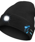 Bluetooth Beanie With Light USB Rechargeable LED Headlamp Winter Hat For Running Hiking Hunting Skiing Black Unisex warm
