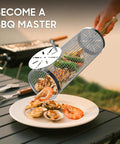 Rolling Grill Basket Set Of 2 With Removable Wooden Handle 304 Stainless Steel Rotating Mesh Baskets for veggies, shrimp, fish