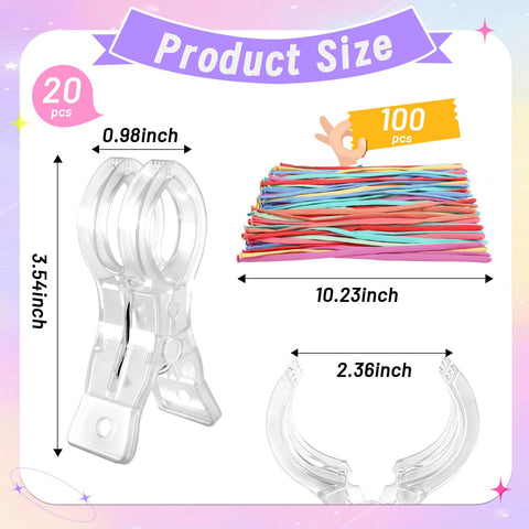 Transparent Balloon Arch Clips Kit For DIY Garlands And Arches Includes 20 Clips And 100 Long Balloons