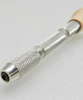 Rock Solid Wire Rounder Pin Vise With Swivel Head Wooden Handle And Kickass Collet Chuck Kit Featuring Slick Precision Burs for jewelry making, angled view.