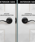 Privacy Door Lever Set for Bedroom and Bathroom, Matte Black Wave Style, Reversible Interior Lever, shown on door